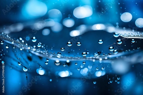 water drops on a glass, Abstract composition with blue, water drops, spiderwebs and bokeh