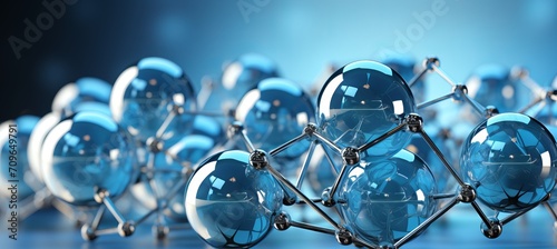 Molecular structure bokeh abstract background with copy space in light blue and white tones