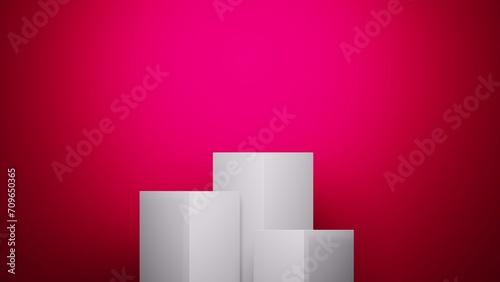 Red background for product presentation with shadows and light. Empty podiums. Mockup.