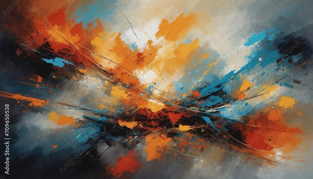 Abstract grunge brush colorful oil painting. AI generated