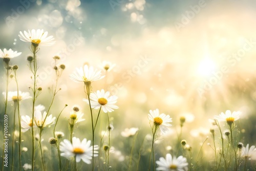 meadow with daisies, Summer meadow white flower with sunlight © MISHAL