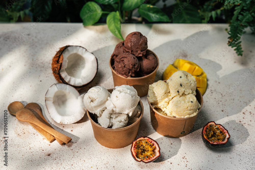 Vegan coconut, mango and chocolate ice cream Vegan coconut, mango and chocolate ice cream