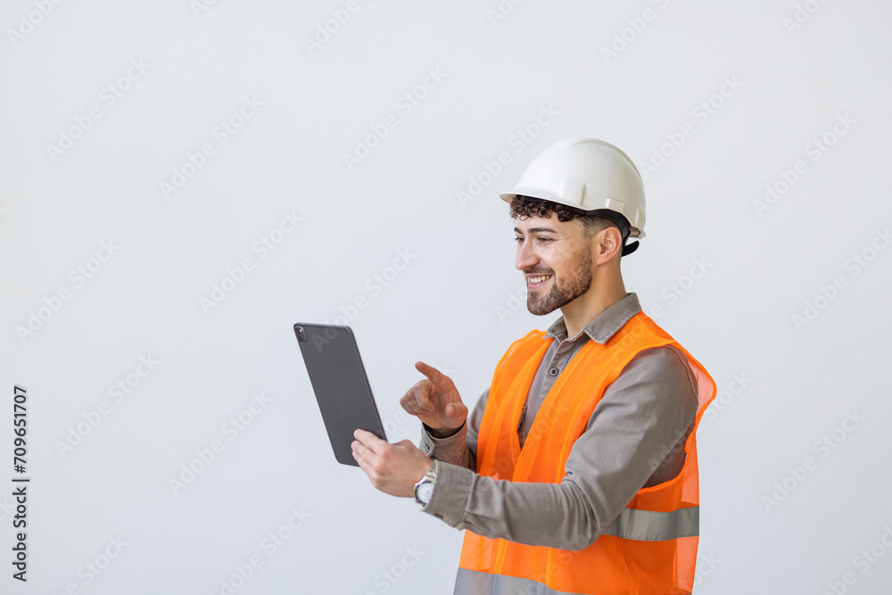 Portrait of ma? architect with tablet computer on white background Portrait of ma? architect with tablet computer on white background