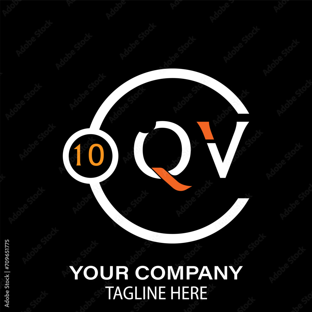 QV Letter Logo design. black background. QV Letter Logo Circular Concept.