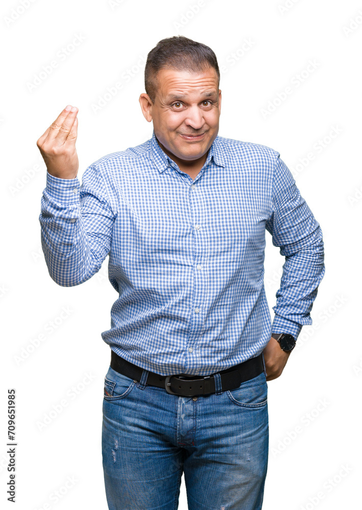 Middle age arab business man over isolated background Doing Italian gesture with hand and fingers confident expression Middle age arab business man over isolated background Doing Italian gesture with hand and fingers confident expression