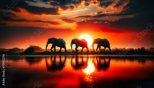 On safari in Botswana, Namibia, Zimbabwe, or South Africa, you can may see a herd of African elephants at sunset. © SpeedShutter