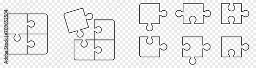 Collection of puzzle pieces icons. Teamwork symbol. Vector illustration isolated on transparent background