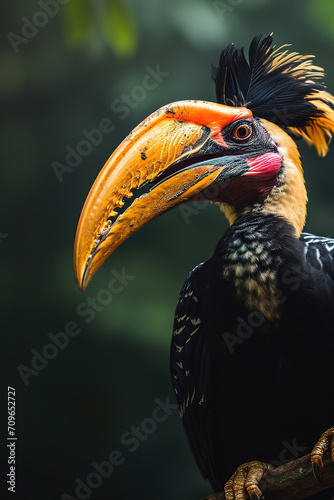 a hornbill in jungle landscape wallpaper, wildlife photo, with empty copy space © Uwe