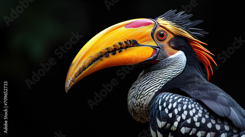 a hornbill in jungle landscape wallpaper, wildlife photo, with empty copy space