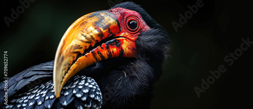 a hornbill in jungle landscape wallpaper, wildlife photo, with empty copy space photo