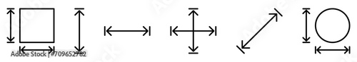 Height and width icons. Dimension, area and perimeter measure concept. Vector illustration