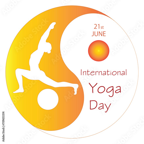 International Yoga day 21 june web banner , vector. Meditation Practice Yoga Fitness Concept. Woman silhouette meditated in yin yang