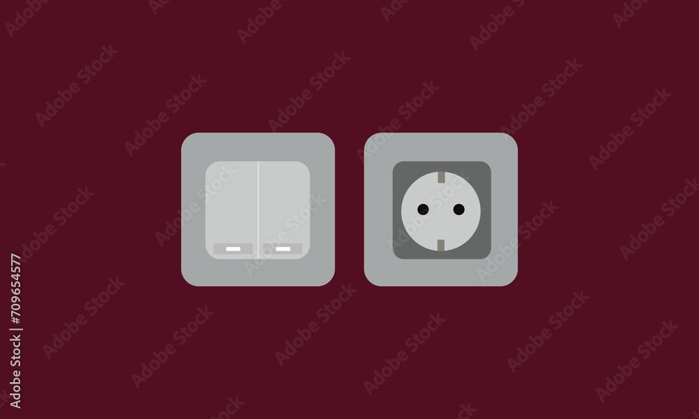 illustration of an electric socket and light switch on a maroon wall illustration of an electric socket and light switch on a maroon wall