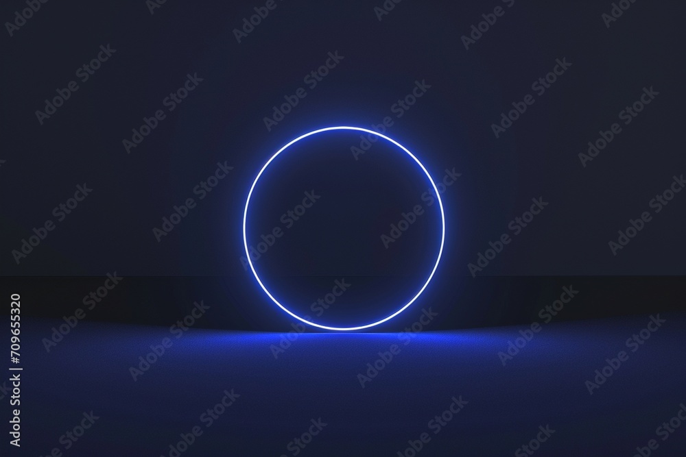 neon blue circle of light with dark black and blue background