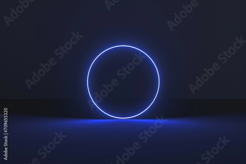 neon blue circle of light with dark black and blue background