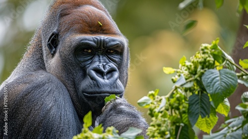 Noble silverback gorilla  the leader of its close-knit family  displaying strength and intelligence