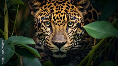 Elusive jaguar stealthily prowling through dense underbrush  eyes fixed on potential prey