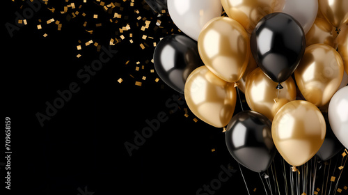Wallpaper Mural Holiday celebration background with balloons, golden sparkling confetti and ribbons Torontodigital.ca