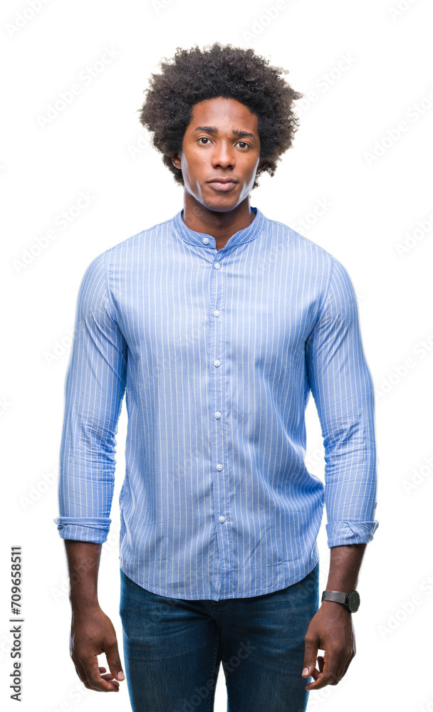 Afro american man over isolated background with serious expression on face. Simple and natural looking at the camera.