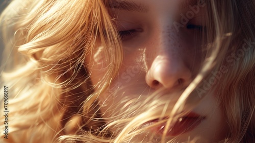 A close up shot of a person with long hair. This versatile image can be used to depict beauty, fashion, or individuality