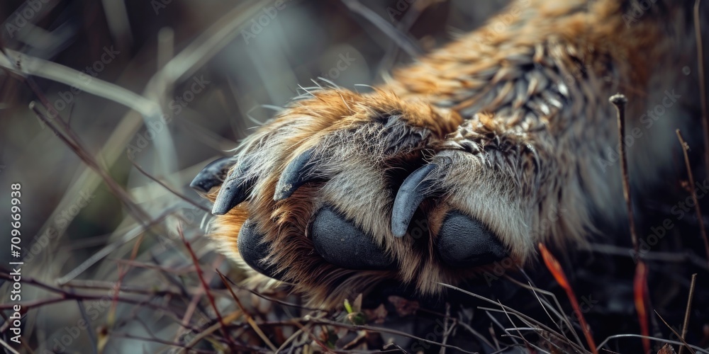 A detailed view of a dog's paw showcasing its claws. Suitable for pet care, animal anatomy, or veterinary-related projects A detailed view of a dog's paw showcasing its claws. Suitable for pet care, animal anatomy, or veterinary-related projects