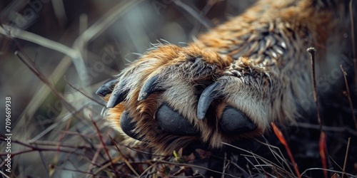 A detailed view of a dog's paw showcasing its claws. Suitable for pet care, animal anatomy, or veterinary-related projects