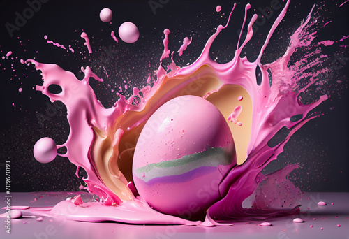 Pink cho easter egg splash, tasty easter egg background. photo