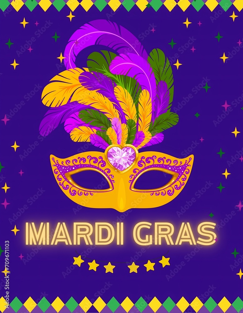 Mardi Gras Carnival Mask With Feathers.