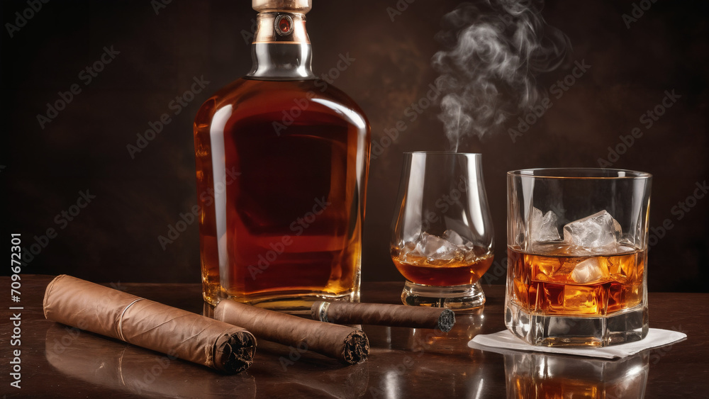 bottle of cognac and cigar