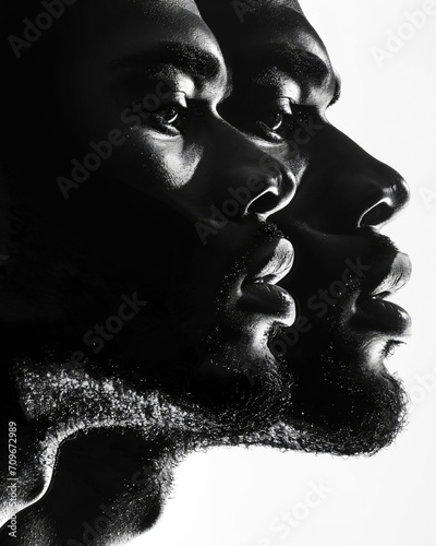 Multiple exposure portrait of black man in monochrome. Generative AI image photo