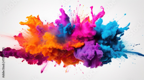 A dynamic and colorful explosion captured in high-speed photography, showcasing a blend of vivid inks in motion.