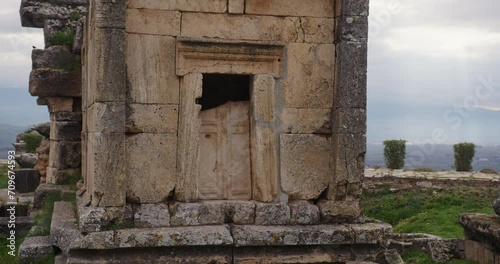 Medium shot of Tomb A18 in the ancient Necropolis of Hierapolis. photo