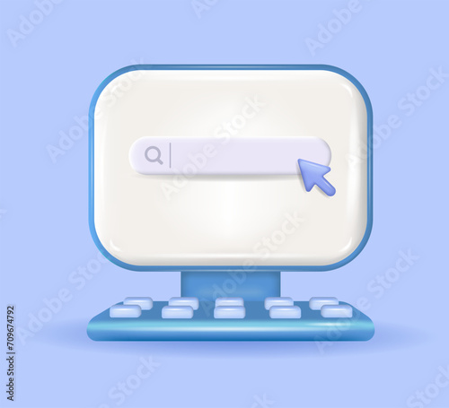 The search bar on the computer monitor, on a blue background.
 The concept of a minimalistic web search.