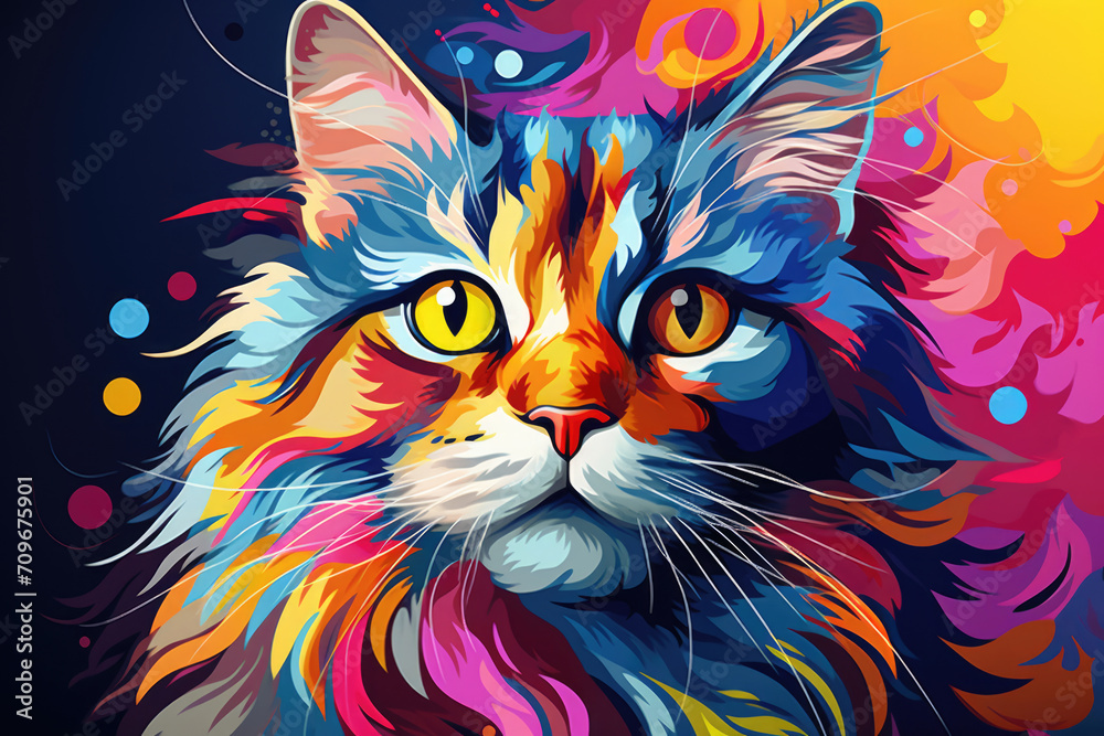 Fototapeta Cat in pop art color drawing style