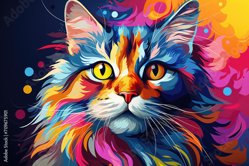 Cat in pop art color drawing style