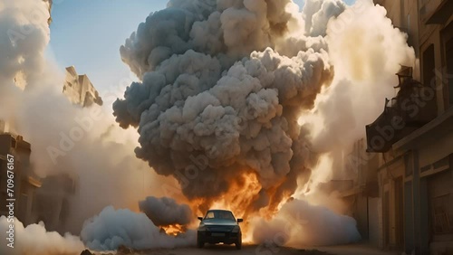 爆発から逃げる車,Generative AI  photo