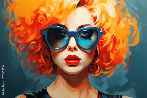Woman in sunglasses portrait in pop art style