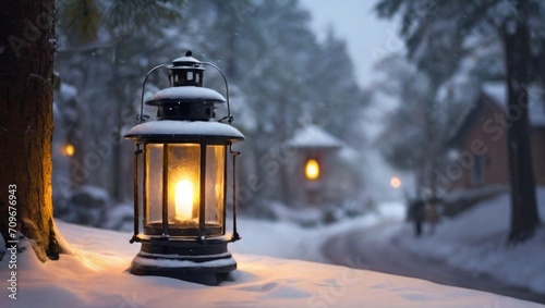 christmas lantern in the snow © Inna