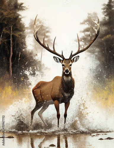 Illustration featuring a cute deer in front view featuring wildlife and wild nature  © Mustapha