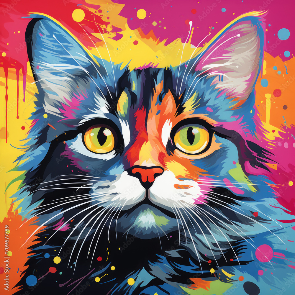 Cat in pop art color drawing style