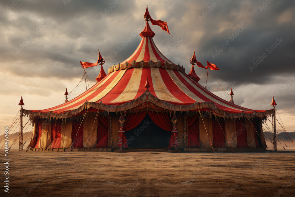 Tent circus with wandering clowns and performers Tent circus with wandering clowns and performers