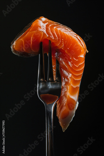 Fresh Raw Salmon Fillet on Fork