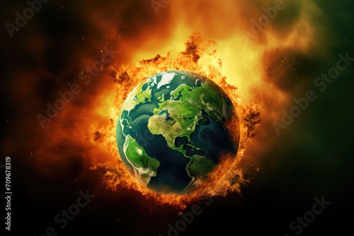 Planet in fire. Global warming concept with copy space