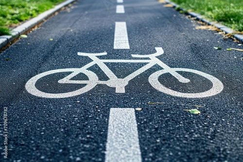 Cycle path close up bicycle icon on asphalt. Generative AI photo