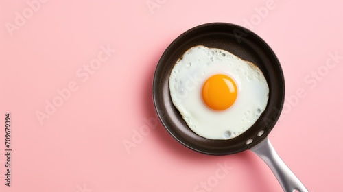 Fried eggs in a pan on a pink background. AI generated.