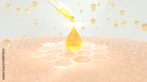 The cream drips onto the skin and has properties to revitalize and protect the skin. 3D illustration. photo