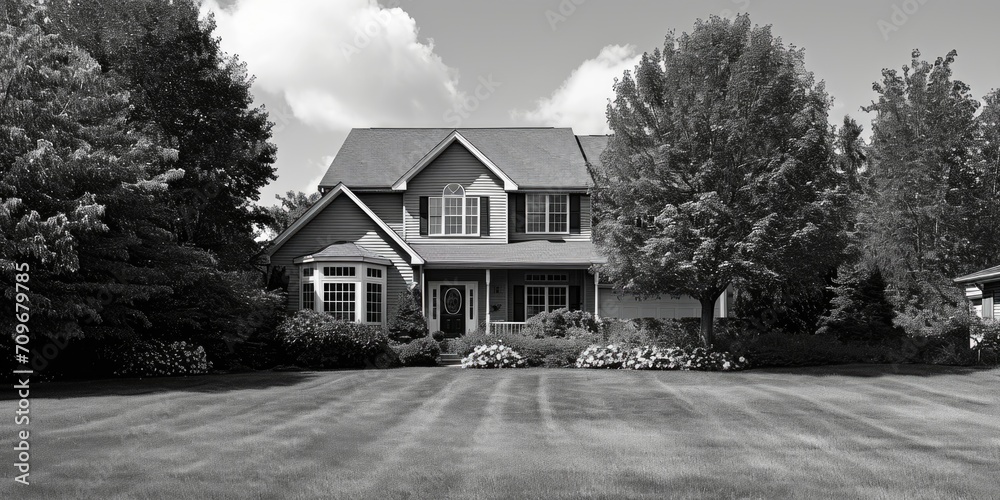 A black and white photo of a house. Perfect for architectural projects and real estate advertisements A black and white photo of a house. Perfect for architectural projects and real estate advertisements