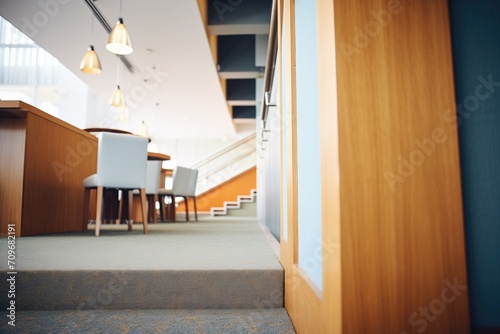 carpeted stairwell in a corporate building photo
