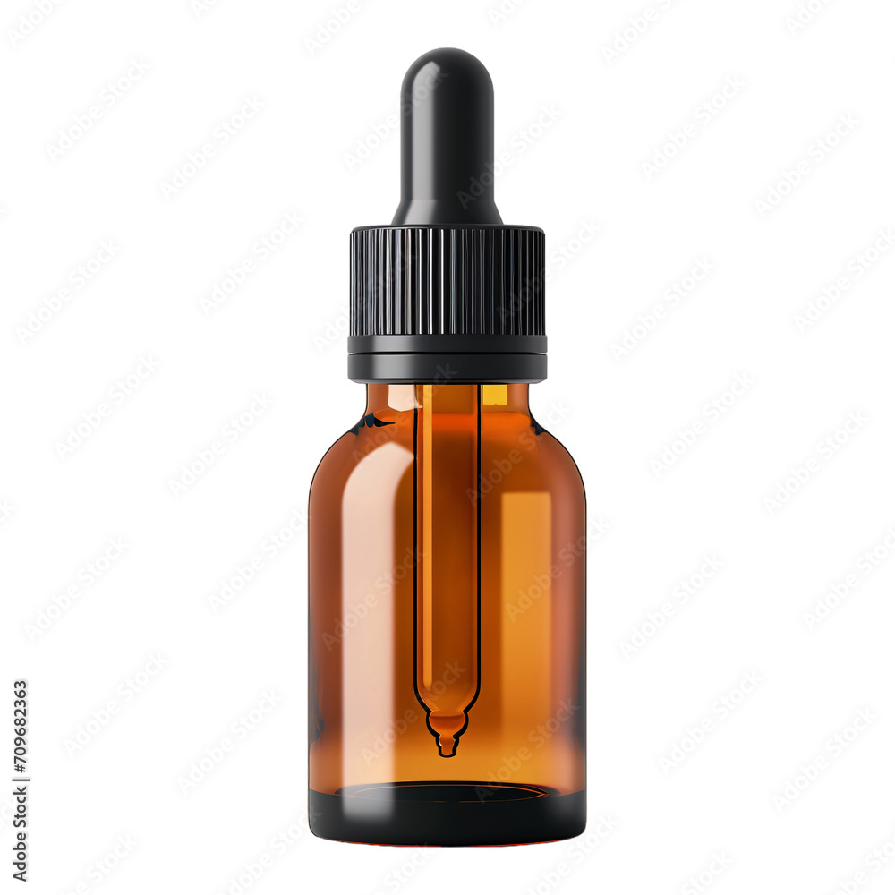 Fototapeta premium amber dropper bottle isolated on a transparent background mockup, 1oz amber glass serum bottle PNG for cosmetics, natural essential oil presentation