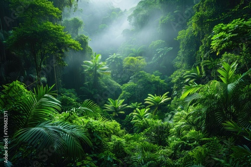 Lush greenery, a tropical jungle, a serene setting, Generative Ai.